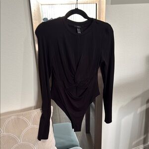 Forever 21 Black Ruched Cut Out Bodysuit